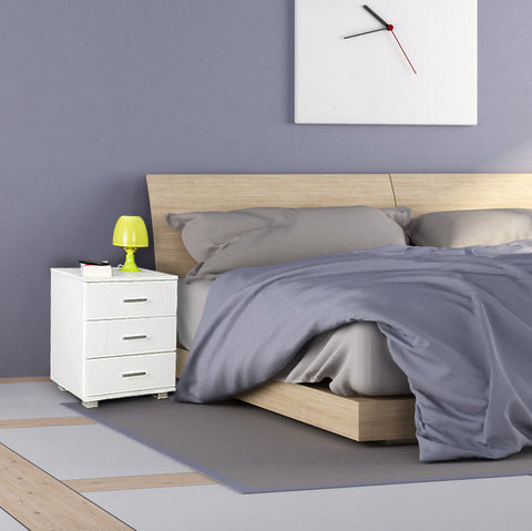 Rootz Wood Night Console - 3 Drawers White Design Nightstand - Small Nightstand - 45 x 54 x 34 cm