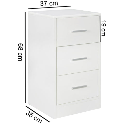 Rootz Wood Nightconsole - Contemporary Sideboard with 3 Drawers White - Design Nightstand - Extra High Nightstand - 37.5 x 68 x 35 cm