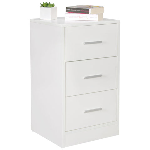 Rootz Wood Nightconsole - Contemporary Sideboard with 3 Drawers White - Design Nightstand - Extra High Nightstand - 37.5 x 68 x 35 cm