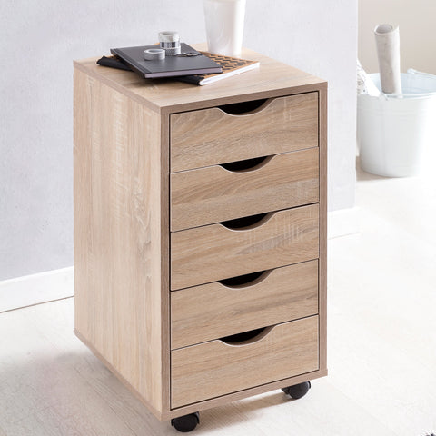 Rootz Roll Container - Sonoma - Modern MDF Wood Drawer Container - Office Storage on Wheels - 33x64x38cm