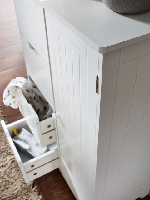 Rootz Bathroom Cabinet -  Country Style - MDF Wood - White - Small Cabinet with 4 Drawers & 1 Door - Multi-purpose Side Cabinet - 65x83x30cm
