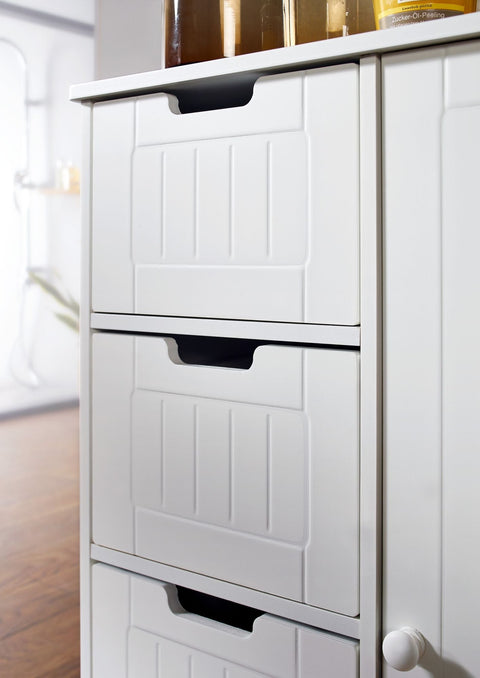 Rootz Bathroom Cabinet -  Country Style - MDF Wood - White - Small Cabinet with 4 Drawers & 1 Door - Multi-purpose Side Cabinet - 65x83x30cm