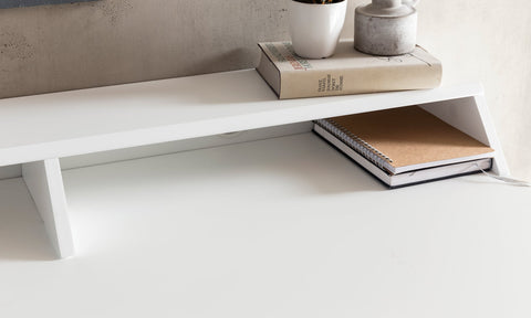 Rootz Worktable - Scandinavian Design - Laptop Table with Cable Aperture - Office Table with Oak Leg - White - 110x85x60cm