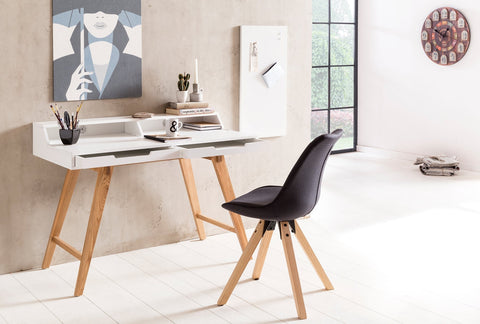 Rootz Worktable - Scandinavian Design - Laptop Table with Cable Aperture - Office Table with Oak Leg - White - 110x85x60cm