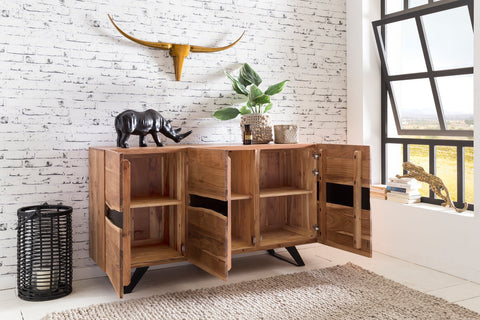 Rootz Sideboard - Natural Tree Edge - Solid Acacia Wood - Country Style Highboard with 3 Doors - Hallway Cabinet Dresser - 148x85x43cm