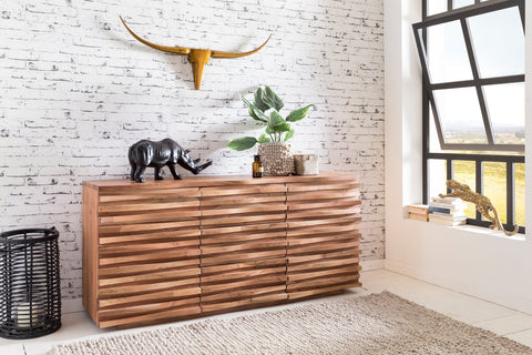 Rootz Cupboard - Chest of Drawers & Doors - Acacia Wood - Country Style Hallway Cupboard - 160 x 75 x 43 cm