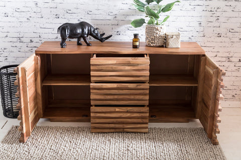 Rootz Cupboard - Chest of Drawers & Doors - Acacia Wood - Country Style Hallway Cupboard - 160 x 75 x 43 cm