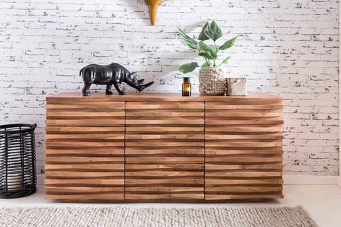 Rootz Cupboard - Chest of Drawers & Doors - Acacia Wood - Country Style Hallway Cupboard - 160 x 75 x 43 cm