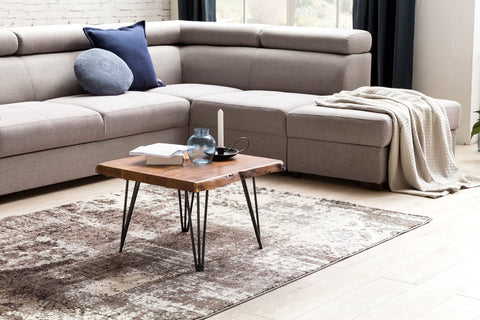 Rootz Coffee Table - Solid Wood with Tree Edge Design - Sheesham Wood Table with Metal Legs - Rustic Country Style Living Room Table - 56x38x51 cm