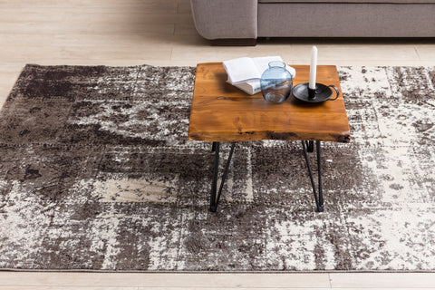Rootz Coffee Table - Solid Wood with Tree Edge Design - Sheesham Wood Table with Metal Legs - Rustic Country Style Living Room Table - 56x38x51 cm