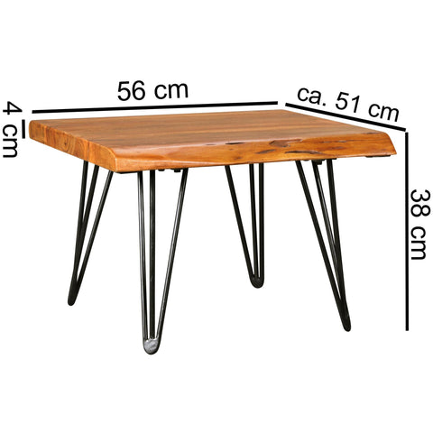 Rootz Coffee Table - Solid Wood with Tree Edge Design - Sheesham Wood Table with Metal Legs - Rustic Country Style Living Room Table - 56x38x51 cm