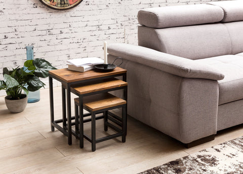 Rootz Side Tables - 3 Design - Sheesham with Metal Legs - Set of 3 Mixed Material Nesting Tables - Solid Wood Accent Tables