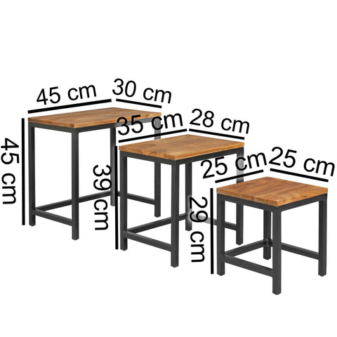 Rootz Side Tables - 3 Design - Sheesham with Metal Legs - Set of 3 Mixed Material Nesting Tables - Solid Wood Accent Tables