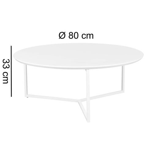 Rootz Coffee Table - Design White Matt MDF Wood Frame Metal - Modern Lacquered Living Room Lounge Table -  ø 80 cm