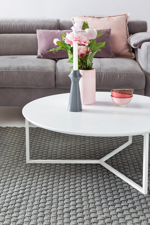 Rootz Coffee Table - Design White Matt MDF Wood Frame Metal - Modern Lacquered Living Room Lounge Table -  ø 80 cm