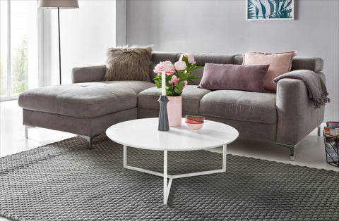 Rootz Coffee Table - Design White Matt MDF Wood Frame Metal - Modern Lacquered Living Room Lounge Table -  ø 80 cm