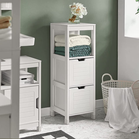 Rootz White Floor Standing Bathroom Storage Cabinet Unit with 1 Shelf and 2 Drawers