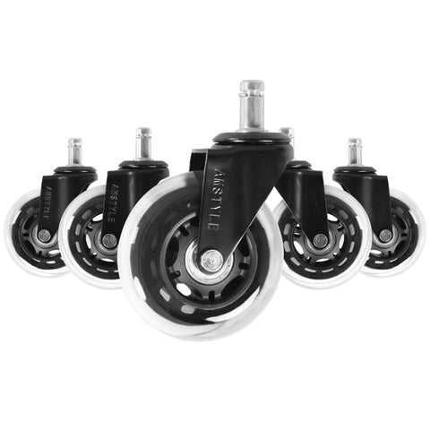 Rootz Office Chair Castors - Set of 5 Heavy-Duty - 1mm Pin - 75mm Diameter - Silent Premium Rollers for Smooth and Universal Use - Transparent Soft Floor Rolls