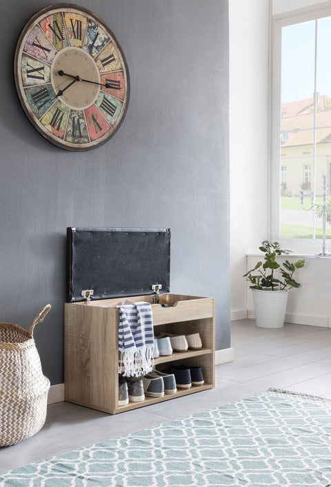 Rootz Wood Bench - Sonoma - Small Upholstered Bench - Narrow Hallway Bench with Storage - Shoe Chest Hallway Furniture - 60 x 40 x 30 cm