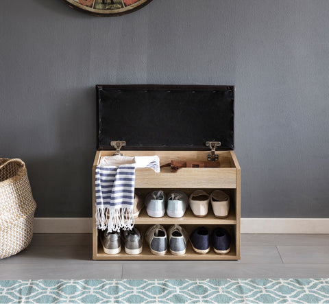 Rootz Wood Bench - Sonoma - Small Upholstered Bench - Narrow Hallway Bench with Storage - Shoe Chest Hallway Furniture - 60 x 40 x 30 cm