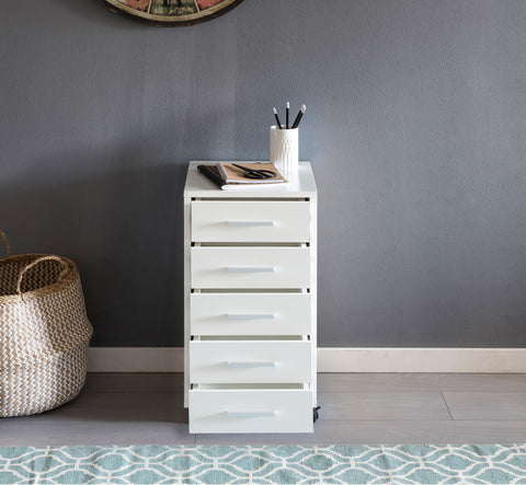 Rootz Roll Container - Wooden Drawer Cabinet for Desk - Office Cabinet with 5 Drawers - Small Stand Container with Rollers - White - 33 x 63 x 38 cm