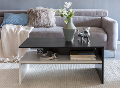 Rootz Coffee Table - Black/White - Modern Two-Piece Living Room Coffee Table with Storage - Large & Tall Lounge Table - 90 x 43 x 60 cm