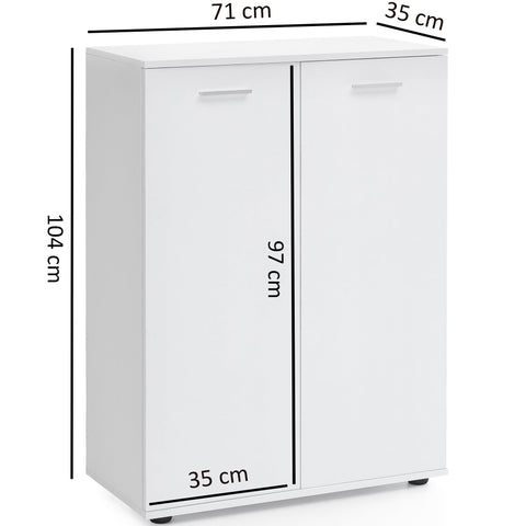 Rootz Chest of Drawers - White Wood 2-Door Cabinet - Modern Multi-Purpose Hall Cupboard - Small Matte Sideboard - 71x104x35cm