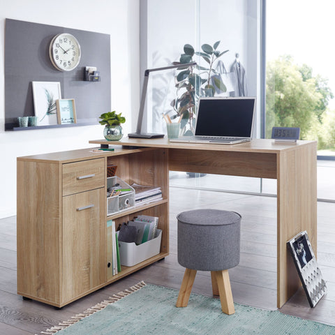Rootz Corner Desk with Shelf - Sonoma Design - Modern Office Desk for Study and Home Office - 120x75.5x106.5cm