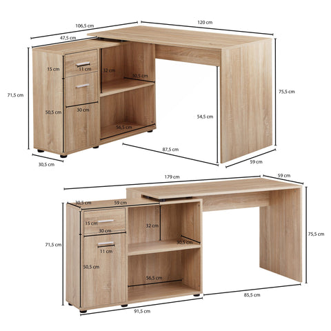 Rootz Corner Desk with Shelf - Sonoma Design - Modern Office Desk for Study and Home Office - 120x75.5x106.5cm