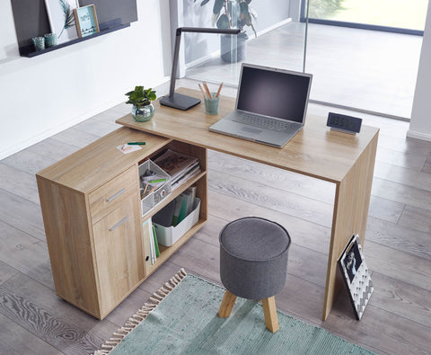 Rootz Corner Desk with Shelf - Sonoma Design - Modern Office Desk for Study and Home Office - 120x75.5x106.5cm