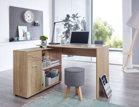 Rootz Corner Desk with Shelf - Sonoma Design - Modern Office Desk for Study and Home Office - 120x75.5x106.5cm