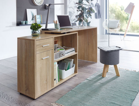 Rootz Corner Desk with Shelf - Sonoma Design - Modern Office Desk for Study and Home Office - 120x75.5x106.5cm