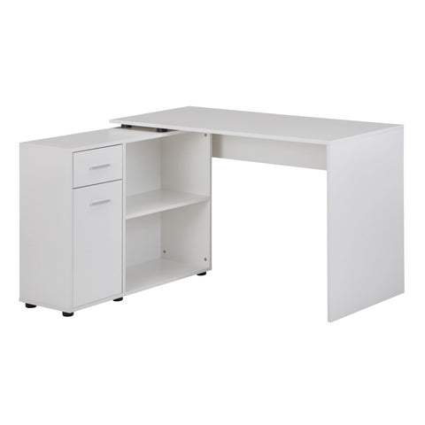 Rootz Corner Desk with Shelf - White Design - Modern Office Desk for Study and Home Office - 120x75.5x106.5cm