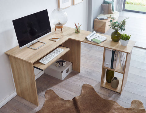 Rootz  Desk - Sonoma Design - Study Room and Home Office Table with Shelf - 140x75.5x120cm