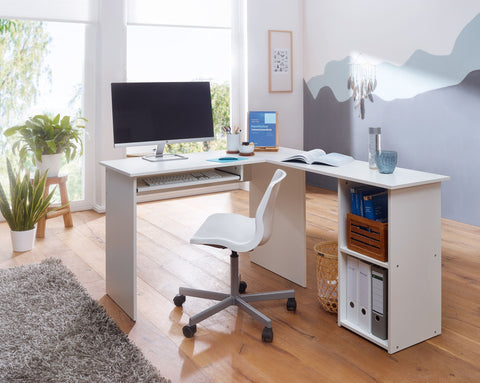 Rootz Desk - White Design - Study Room and Home Office Table with Shelf - 140x75.5x120cm