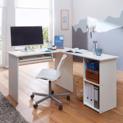 Rootz Desk - White Design - Study Room and Home Office Table with Shelf - 140x75.5x120cm