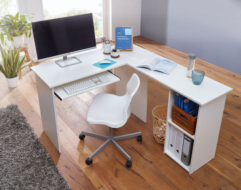 Rootz Desk - White Design - Study Room and Home Office Table with Shelf - 140x75.5x120cm