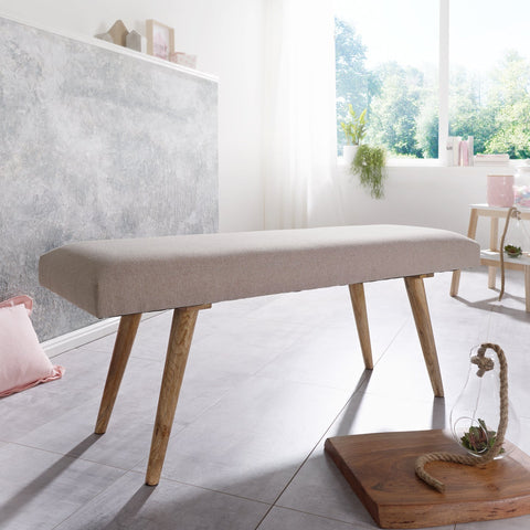 Rootz Bench - Bench - Corridor Bench - Solid Mango Wood - Upholstered Bench - Dining Bench - Beige/Grey