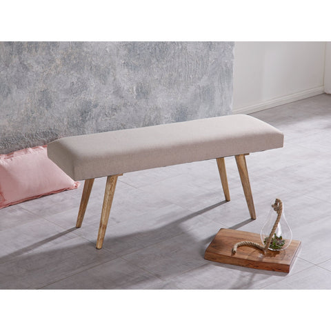 Rootz Bench - Bench - Corridor Bench - Solid Mango Wood - Upholstered Bench - Dining Bench - Beige/Grey