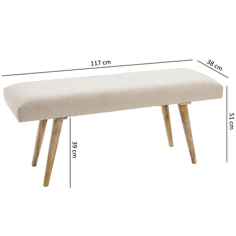 Rootz Bench - Bench - Corridor Bench - Solid Mango Wood - Upholstered Bench - Dining Bench - Beige/Grey