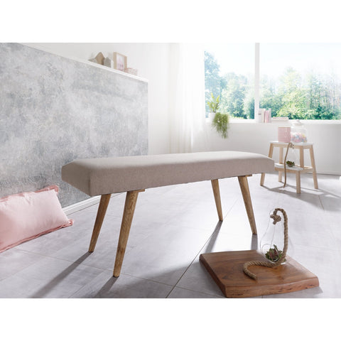 Rootz Bench - Bench - Corridor Bench - Solid Mango Wood - Upholstered Bench - Dining Bench - Beige/Grey