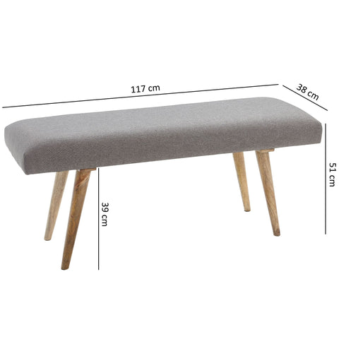 Rootz Bench - Bench - Corridor Bench - Solid Mango Wood - Upholstered Bench - Dining Bench - Beige/Grey