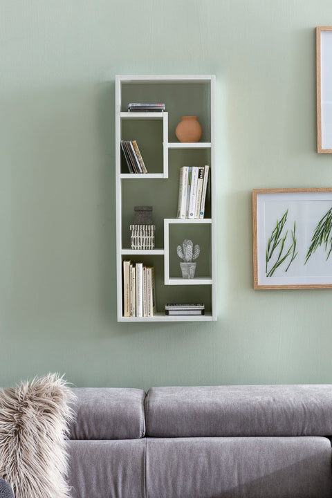 Rootz Wall Shelf - Modern Design Hanging Shelf - Floating Wooden Wall Shelf - Narrow Bookshelf - High Decorative Floating Shelf -  White - 36x90x13.5cm