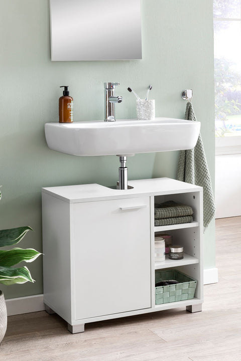 Rootz Bathroom Cabinet - Wood Base Cabinet with Door - Vanity Unit with Storage Compartments - Bathroom Furniture with Shelf - White - 60x55x32cm