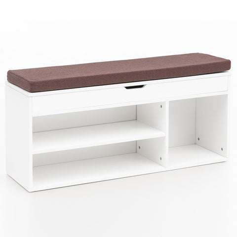 Rootz Wood Bench - Upholstered Seat Wardrobe Bench - Narrow Hallway Storage Bench - Shoe Storage Chest Bench - White - 104x51x32 cm