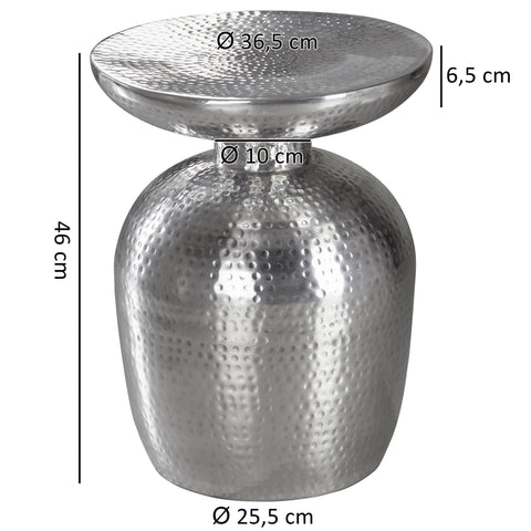 Rootz Side Table - Aluminum - Silver - Oriental Round Table - Modern Designer Metal Filing Table - Small Hammered Accent Table - 36x46x36 cm