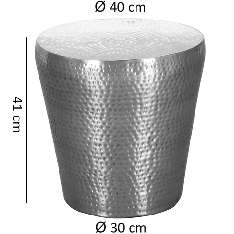 Rootz Side Table - Silver Aluminum - Oriental Round Table - Small Hammered Accent Table - Modern Designer Metal Filing Table - Narrow Table - 41x41x41cm