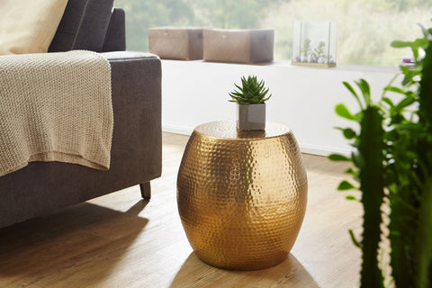 Rootz Side Table - Gold Aluminum - Oriental Round Table - Modern Metal Designer Filing Table - Slim Antischisch - Small Hammered Accent Table - 42x42x42cm