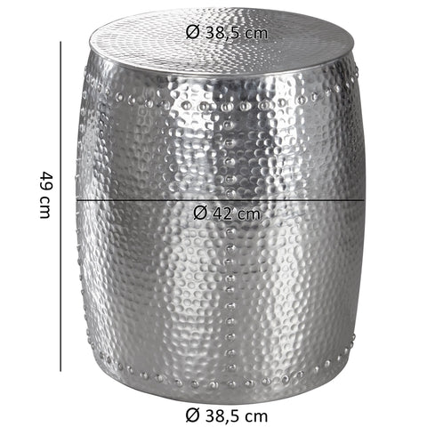 Rootz Side Table - Silver Aluminum - Oriental Round Table - Small Hammered Accent Table - Modern Metal Designer Filing Table - Narrow Table - 42x49x42cm