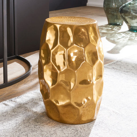 Rootz Side Table -  Gold Aluminum - Oriental Round Table - Small Hammered Accent Table - Modern Metal Designer Filing Table - Narrow Small Table - 30x47x30cm